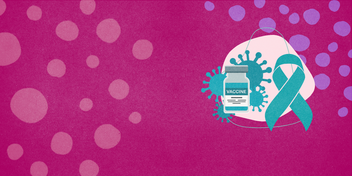 A pink banner with a representative image of the HPV vaccine. 