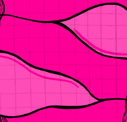 A pink illustration of two mouths on the left and right edges of the illustrations and two dialogue boxes coming out of them. One mouth is upright, one is upside down. 