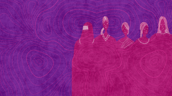 An illustration of five people standing together.