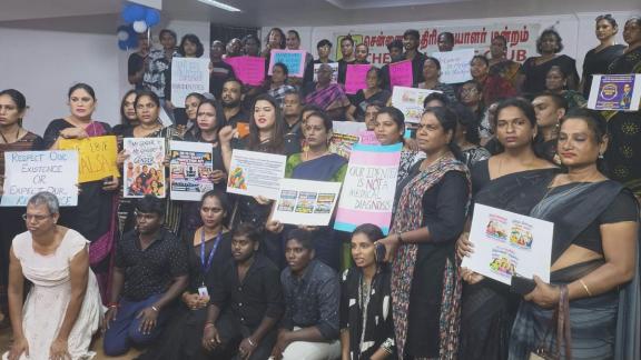 Members of the Trans Bill Protest Committee of Tamil Nadu protesting against the Bill at Chennai Press Club| Photo Credit: The Hindu/R. RAGU